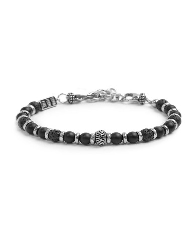 Bracciale con sfere in onice nera e pietra lavica