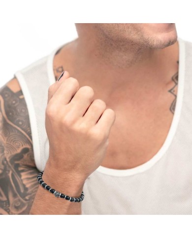 Bracciale con sfere in onice nera e pietra lavica