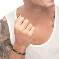 S.STEEL BR WITH ONYX AND LAVA STONE SPHERE S.Steel bracelet with alternated polished s.steel ring with texture 2*6 mm, mat black