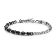 S.STEEL BR FISHBONE CHAIN WITH ONYX AND LAVA STONE S.steel bracelet one half part with fishbone chain 3,70 mm width, 3,90 mm thi