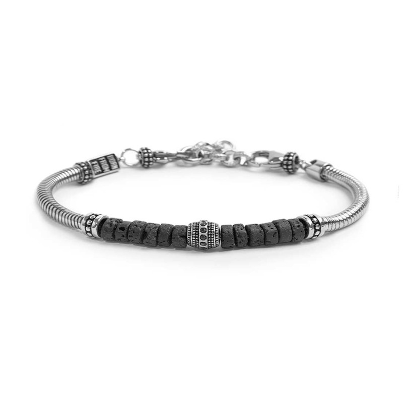S.STEEL BR ROUND SNAKE CHAIN WITH LAVA STONE S.Steel bracelet with round snake chain 4,20 mm diameter. In the center lava stone