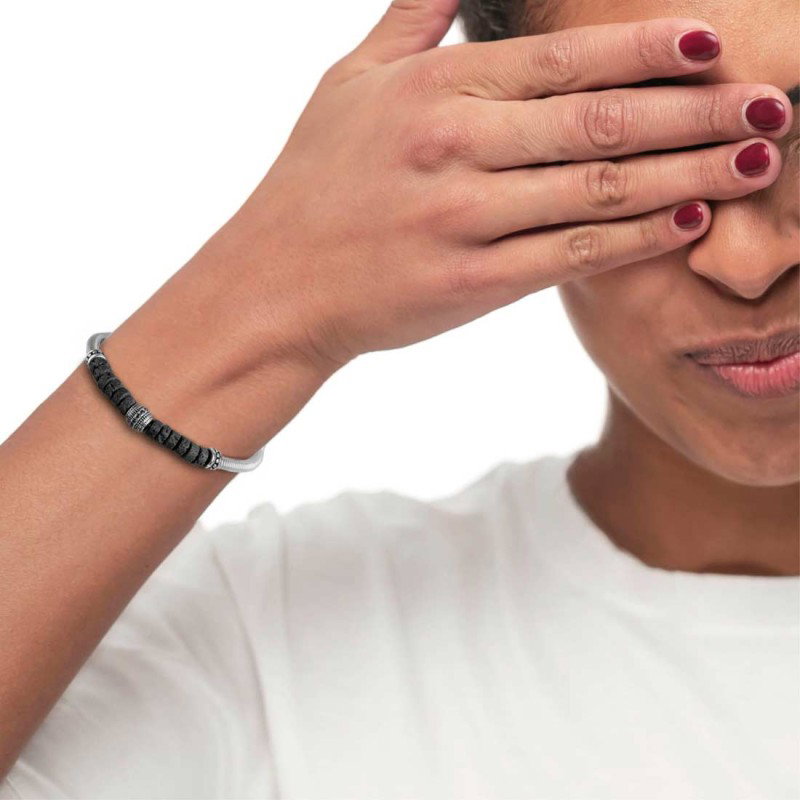 Bracciale con catena snake con elemento centrale e dischetti in pietra lavica