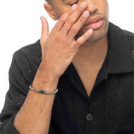 S.STEEL BR ROUND SNAKE CHAIN WITH BLACK CZ STONE S.steel bracelet with round snake chain 4,20 mm diameter. In the center polishe