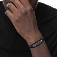 S.STEEL BR DOUBLE TURN WITH BLACK STROBEL AND ELEMENT S.steel bracelet with black strobel 2,90 mm diameter, with s.steel ring 1,