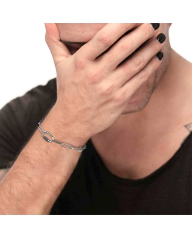 Bracciale catena a maglia larga diamantata con elemento ovale al centro in black oil