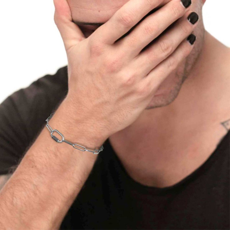 Bracciale catena a maglia larga diamantata con elemento ovale al centro in black oil