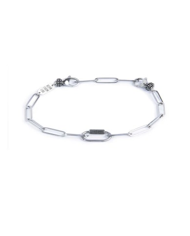 Bracciale catena a maglia larga diamantata con elemento ovale al centro in black oil