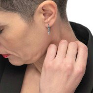 S.S SINGLE ROUND EAR WITH THUNDER PENDANT S.steel single round earring 16,20 mm diameter 2 mm thickness, Marlù lasered logo on