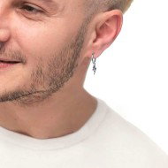 S.S SINGLE ROUND EAR WITH THUNDER PENDANT S.steel single round earring 16,20 mm diameter 2 mm thickness, Marlù lasered logo on