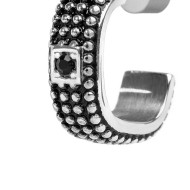 S.S. SINGLE EARRING DOTS AND BLACK CRYSTAL S.steel single hoop earring with dots texture by casting and mat black oil 4,40*11,22