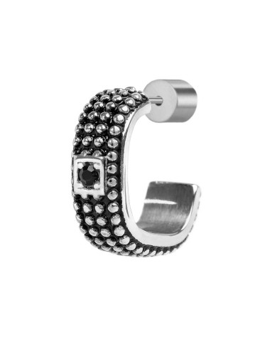 Orecchino a lobo a cerchietto con trama puntinata black oil