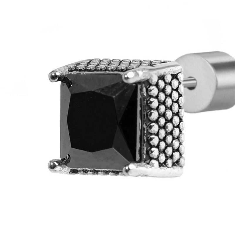 S.S. SINGLE EARRING SQUARED WITH CZ STONE 7X7MM S.steel single earring with squared element with on the edge dots texture by cas