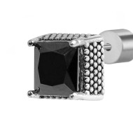 S.S. SINGLE EARRING SQUARED WITH CZ STONE 7X7MM S.steel single earring with squared element with on the edge dots texture by cas