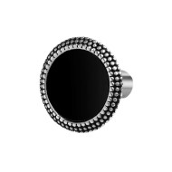 S.S. SINGLE EARRING ROUND WITH BLACK ENAMEL S.steel single round earring 12 mm diameter with on the edge dots texture by casting