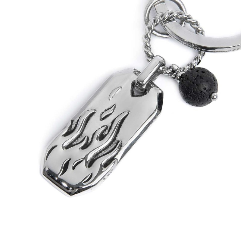 Portachiavi con fiamme e pendente con pietra lavica