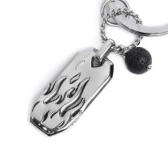 S.STEEL KEYRING PLATE AND LAVA STONE PENDANT S.steel keyring 30 mm diameter, 2,70 mm width, 2,70 mm thickness, lasered Marlù lo