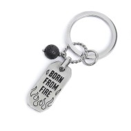 S.STEEL KEYRING PLATE AND LAVA STONE PENDANT S.steel keyring 30 mm diameter, 2,70 mm width, 2,70 mm thickness, lasered Marlù lo