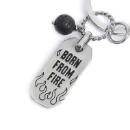 S.STEEL KEYRING PLATE AND LAVA STONE PENDANT S.steel keyring 30 mm diameter, 2,70 mm width, 2,70 mm thickness, lasered Marlù lo