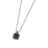 S.STEEL NECKLACE SQUARED ONYX PENDANT S.steel necklace with box rounded chain 1,40 mm width. Squared plate with cabochon mat bla