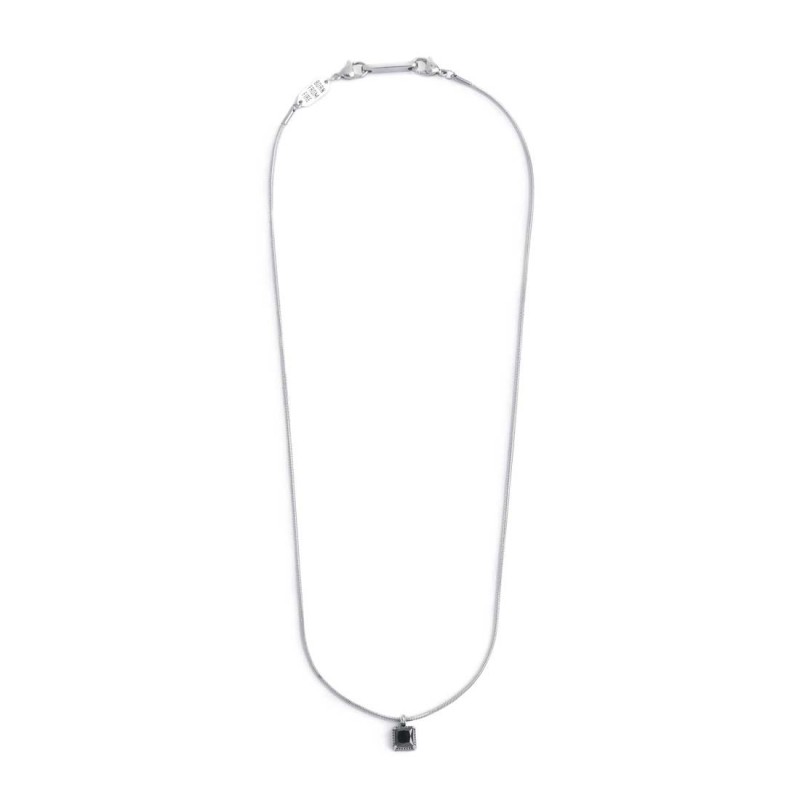 S.S. NECKLACE WITH SQUARED SNAKE CHAIN AND CZ STONE PEND S.steel necklace with squared snake chain 1,20 mm width. Squared pendan