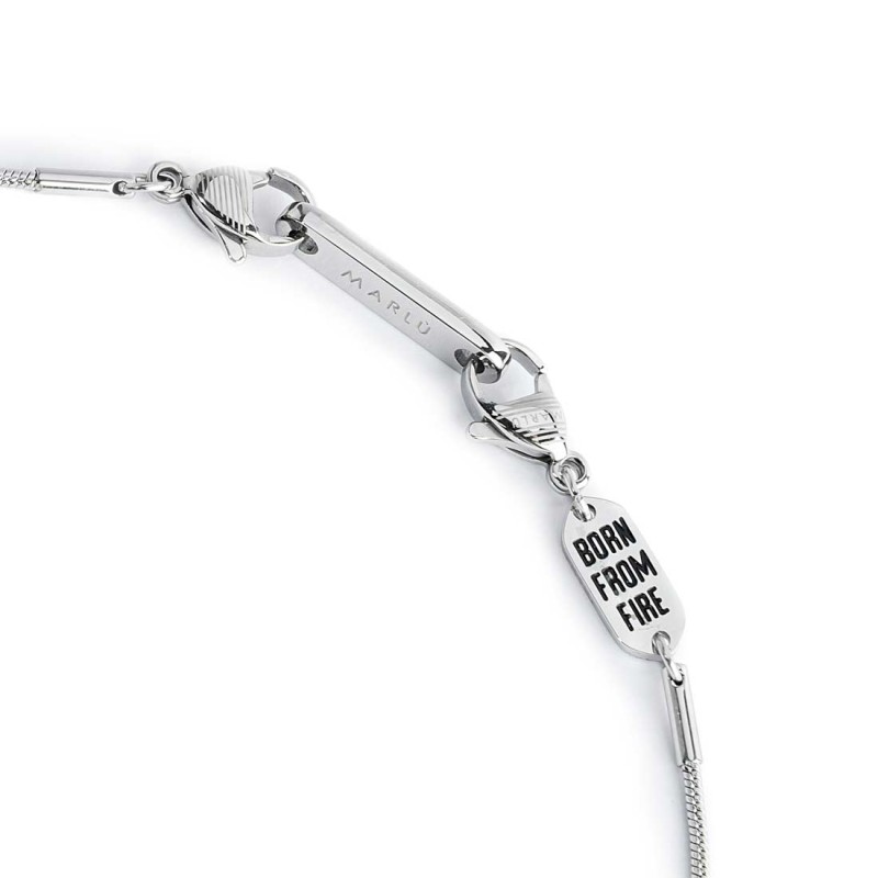 S.S. NECKLACE WITH SQUARED SNAKE CHAIN AND CZ STONE PEND S.steel necklace with squared snake chain 1,20 mm width. Squared pendan
