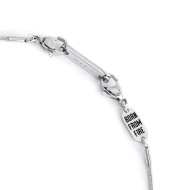 S.S. NECKLACE WITH SQUARED SNAKE CHAIN AND CZ STONE PEND S.steel necklace with squared snake chain 1,20 mm width. Squared pendan
