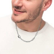 S.STEEL NECKLACE FAC. LARGE LING CHAIN WITH OVAL S.steel necklace with faceted large link chain 15 mm width, 0,90 mm thickness,