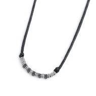 Collana cordino strobel elementi in acciaio con trama puntinata in black oil