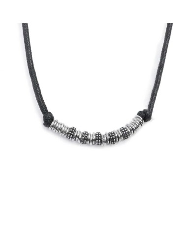 Collana cordino strobel elementi in acciaio con trama puntinata in black oil