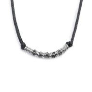 S.STEEL NECKLACE WITH BLACK STROBEL AND S.STEEL ELEMENTS Necklace with black strobel 2,90 mm diameter, with s.steel ring 1,20*6