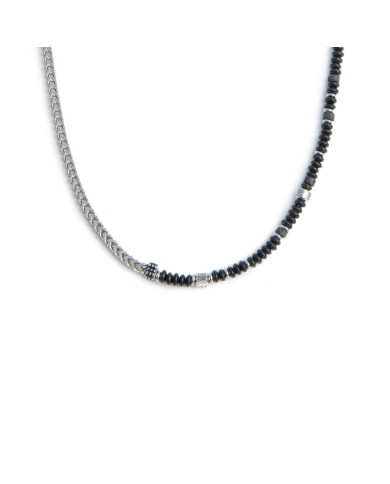 Collana catena fish bone con dischetti di onice nera e pietra lavica