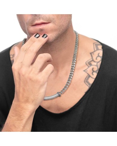 Collana catena cuban con catena snake piatta centrale