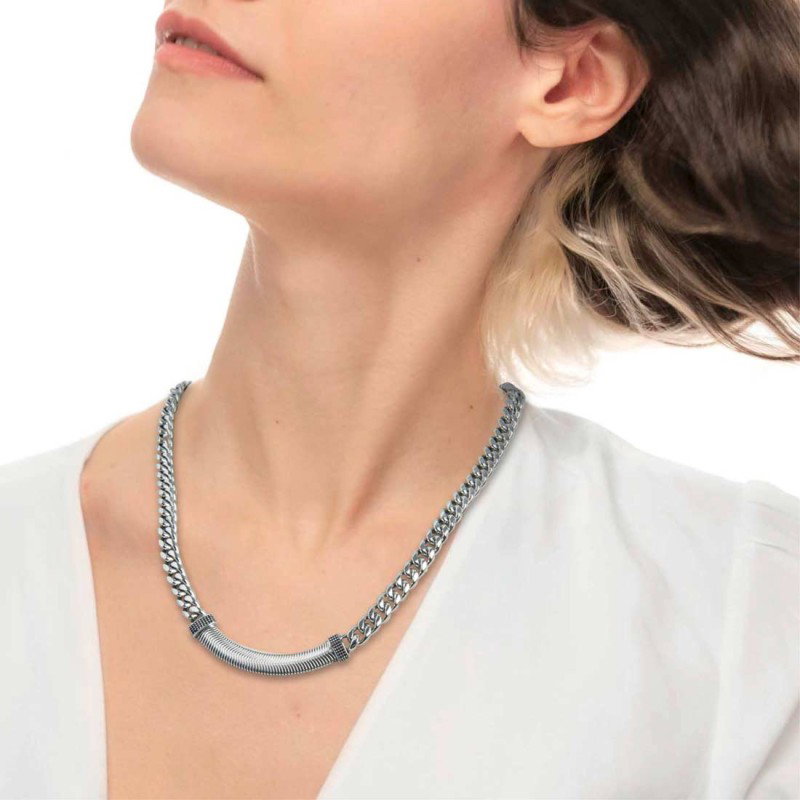 S.S NECKLACE CUBAN CHAIN 8MM WITH FLAT SNAKE CHAIN ELEM. S.steel necklace cuban chain 7,80 mm width, 2,60 mm thickness. In the c