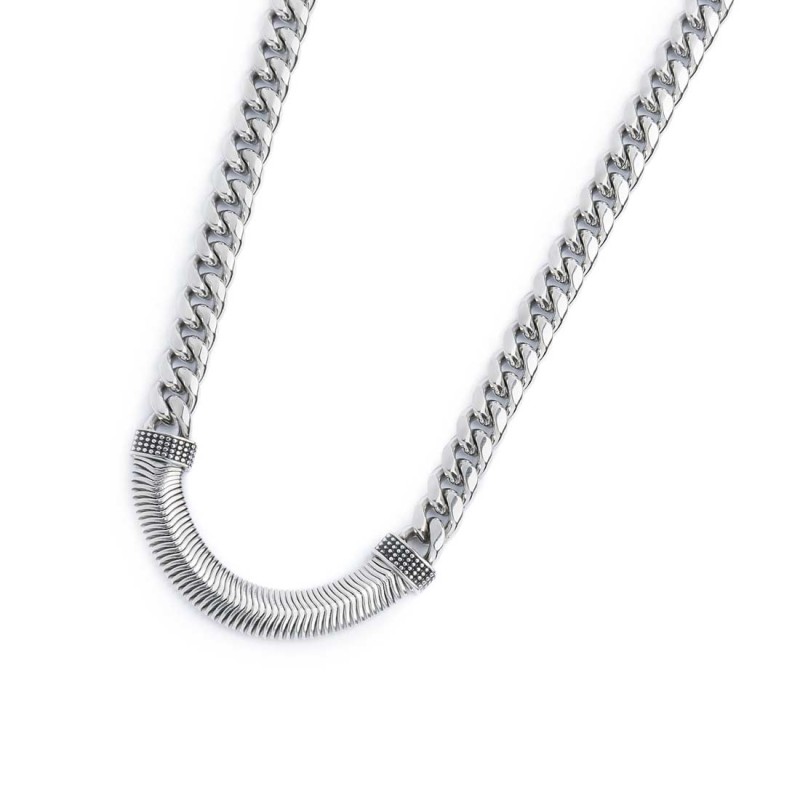 S.S NECKLACE CUBAN CHAIN 8MM WITH FLAT SNAKE CHAIN ELEM. S.steel necklace cuban chain 7,80 mm width, 2,60 mm thickness. In the c