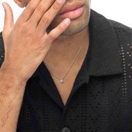 S.STEEL NECKLACE WITH WHITE CZ STONE 4,25 MM S.steel necklace with cutting cross chain, 1 mm width, 0,20 mm thickness. On the ce