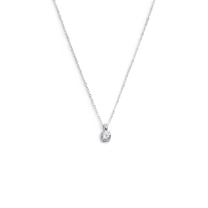S.STEEL NECKLACE WITH WHITE CZ STONE 4,25 MM S.steel necklace with cutting cross chain, 1 mm width, 0,20 mm thickness. On the ce