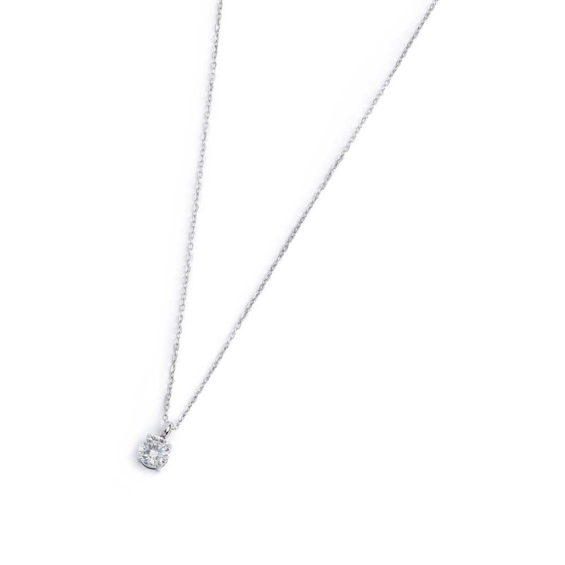 S.STEEL NECKLACE WITH WHITE CZ STONE 5,25 MM S.steel necklace with cutting cross chain, 1 mm width, 0,20 mm thickness. On the ce