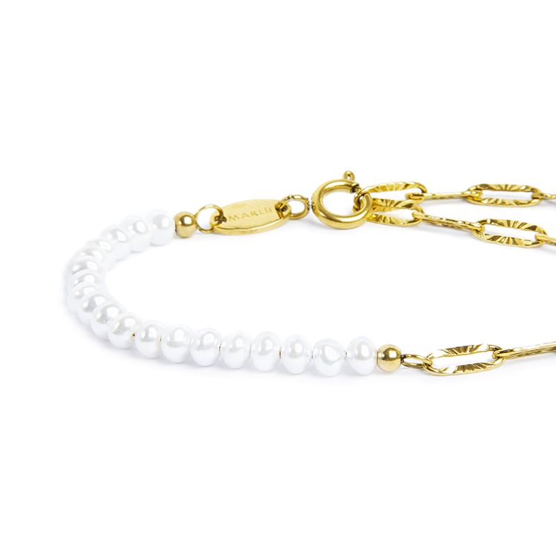 Bracciale catena figaro e perle irregolari