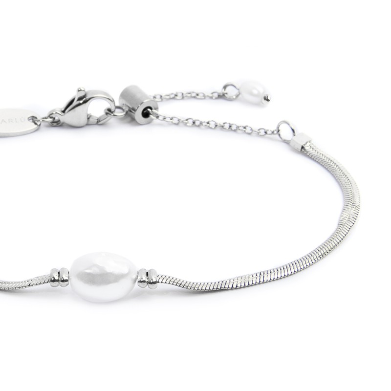 Bracciale catena snake con perla ovale centrale