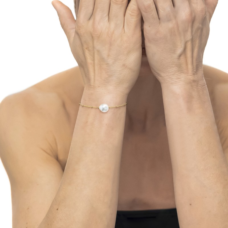 Bracciale catena grumetta con perla ovale centrale