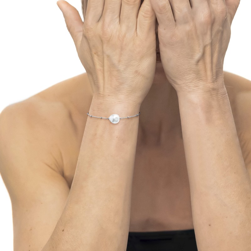 Bracciale catena grumetta con perla ovale centrale