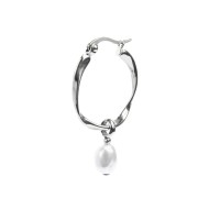 Orecchino a cerchio con perla ovale pendente