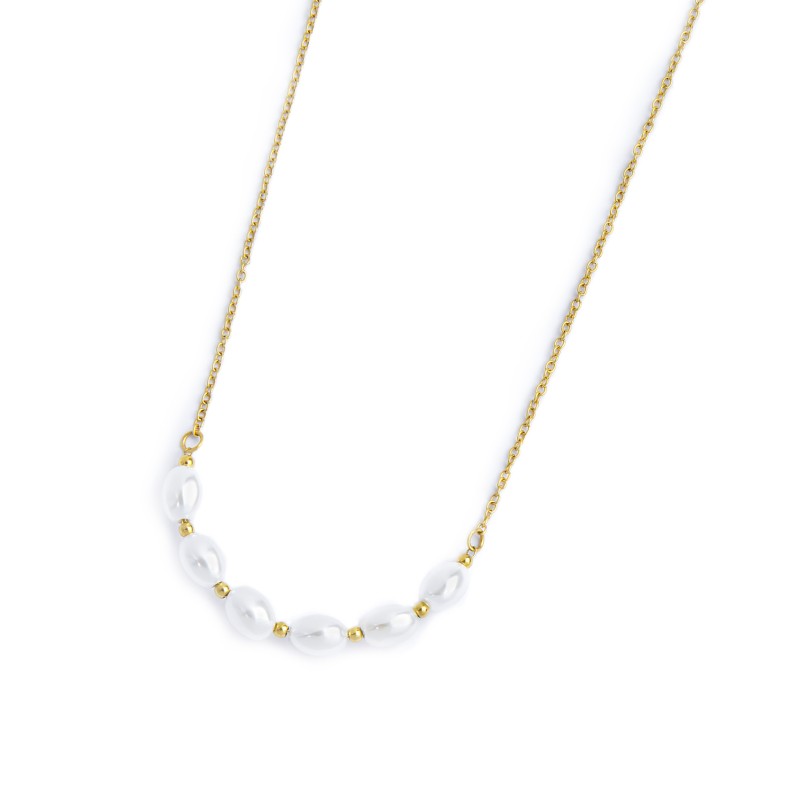 Collana catena cross con perle ovali centrali