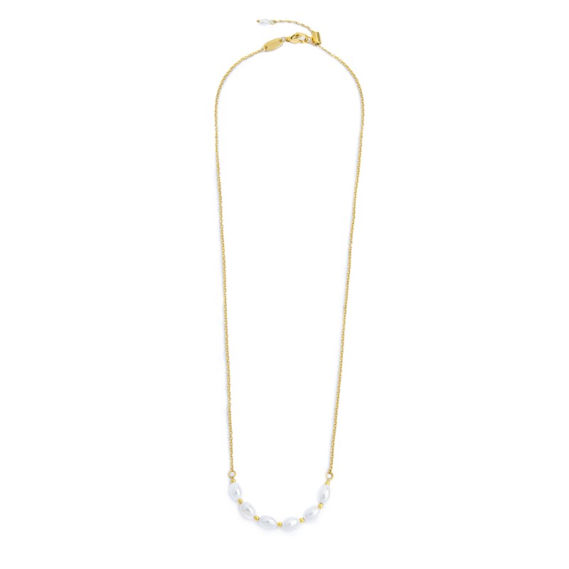 Collana catena cross con perle ovali centrali