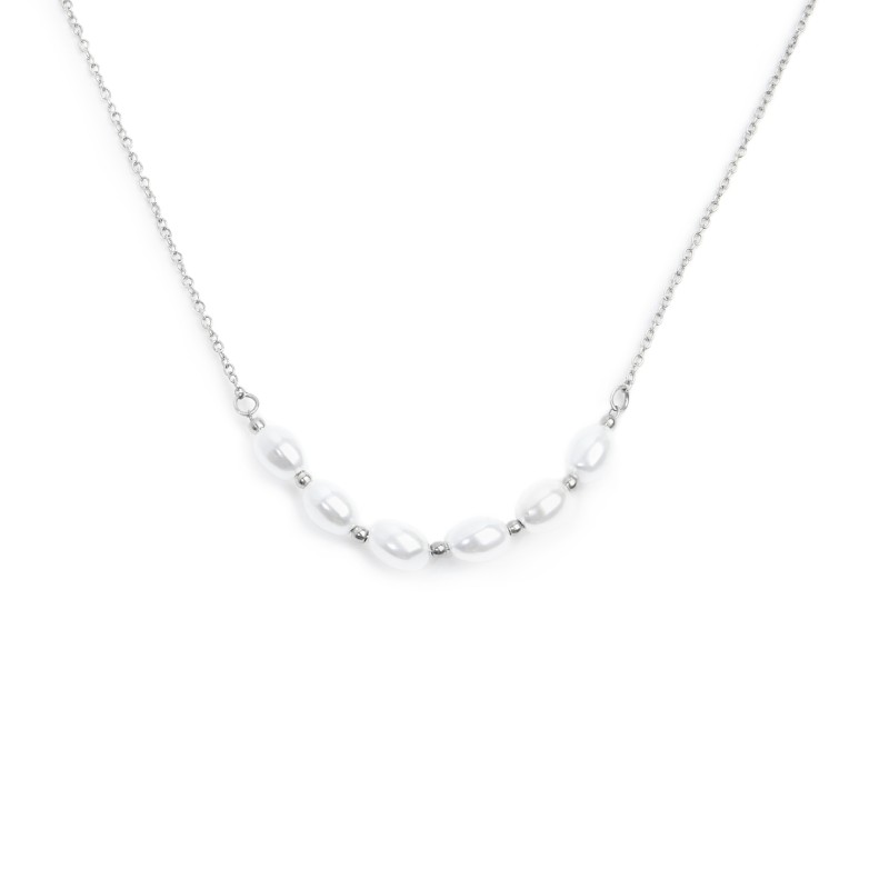 Collana catena cross con perle ovali centrali