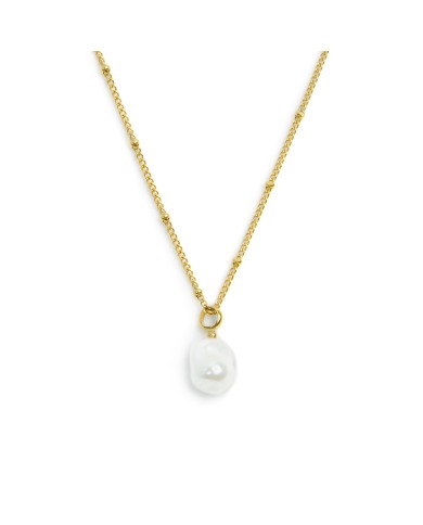 Collana catena grumetta con sfere e perla irregolare pendente