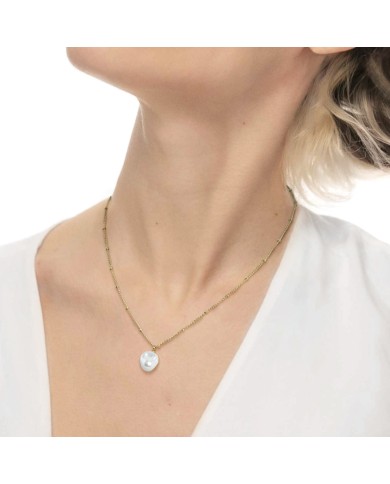 Collana catena grumetta con sfere e perla irregolare pendente