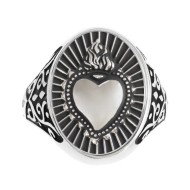 S.STEEL OVAL PLATE WITH SACRED HEART Polished s.steel oval plate 15,30*20 mm, 3 mm thickness, with mat black oil. On the front s