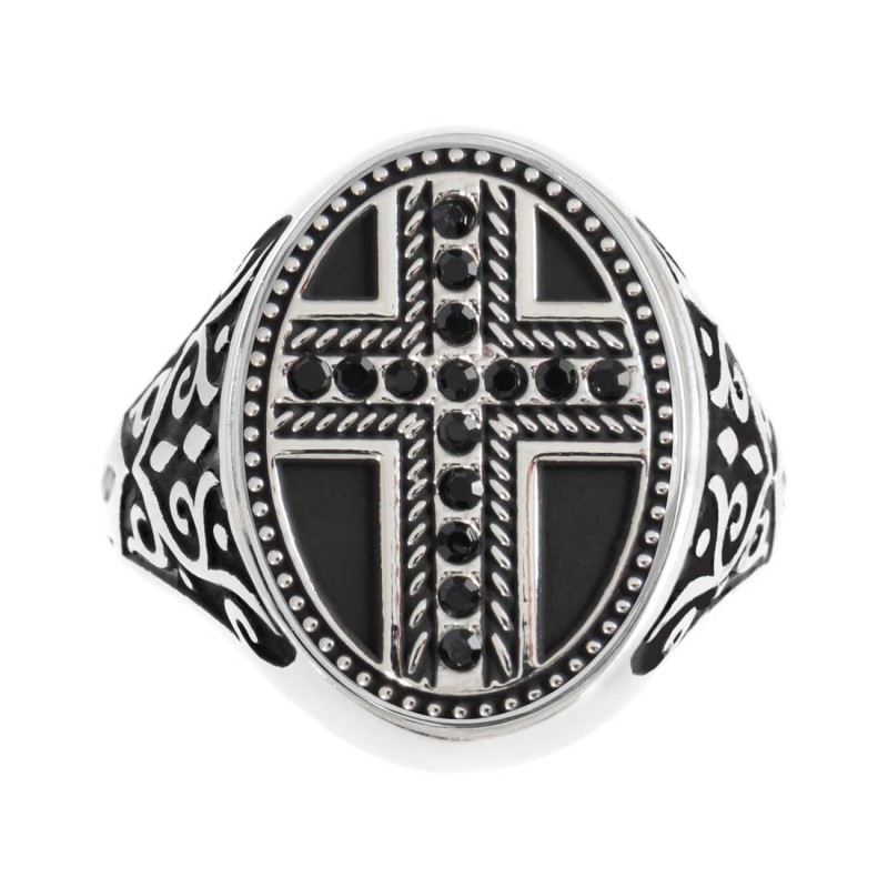 MAT S.STEEL OVAL PLATE WITH CROSS Mat s.steel oval plate 15,30*20 mm, 1,50 mm thickness, on the front side cross, on mat black o