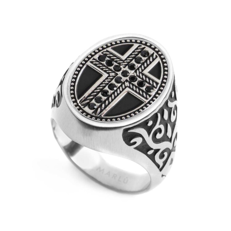 MAT S.STEEL OVAL PLATE WITH CROSS Mat s.steel oval plate 15,30*20 mm, 1,50 mm thickness, on the front side cross, on mat black o